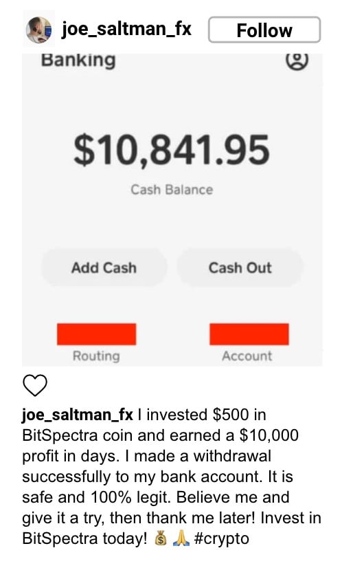 Example of a conventional fraudulent opportunity: a fraudulent cryptocurrency opportunity.