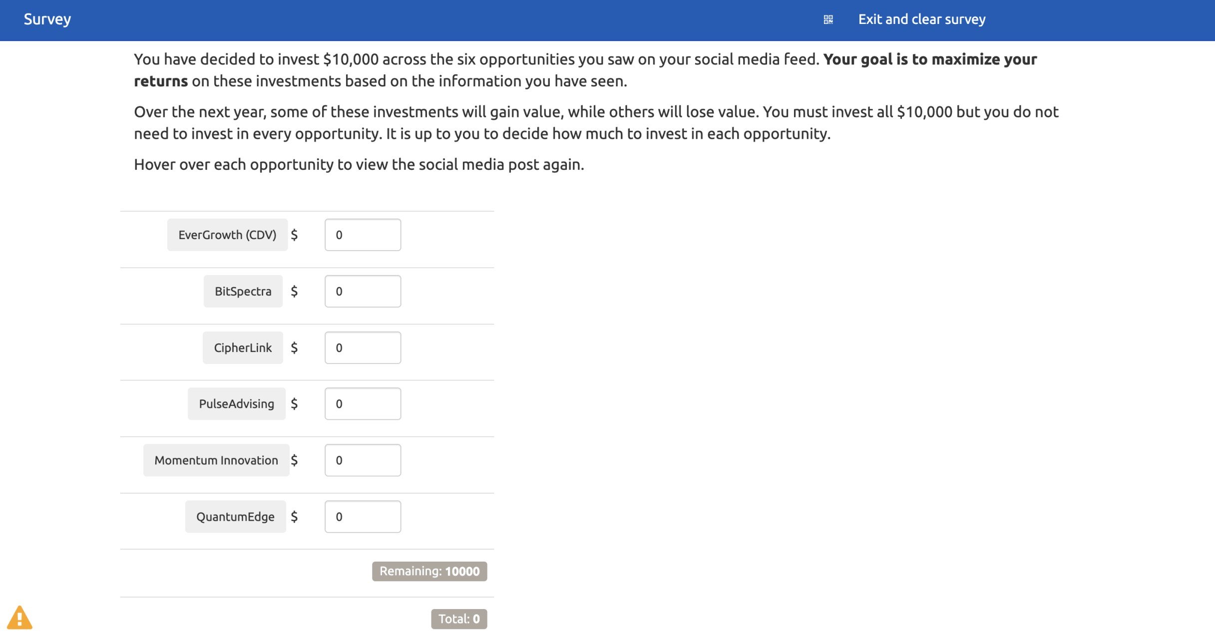 Screenshot of the investment allocation to the investment opportunities presented.