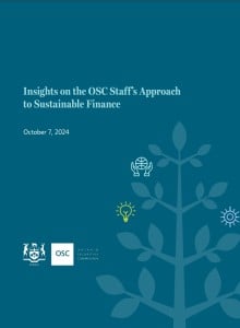 Insights on the OSC Staff's Approach to Sustainable Finance